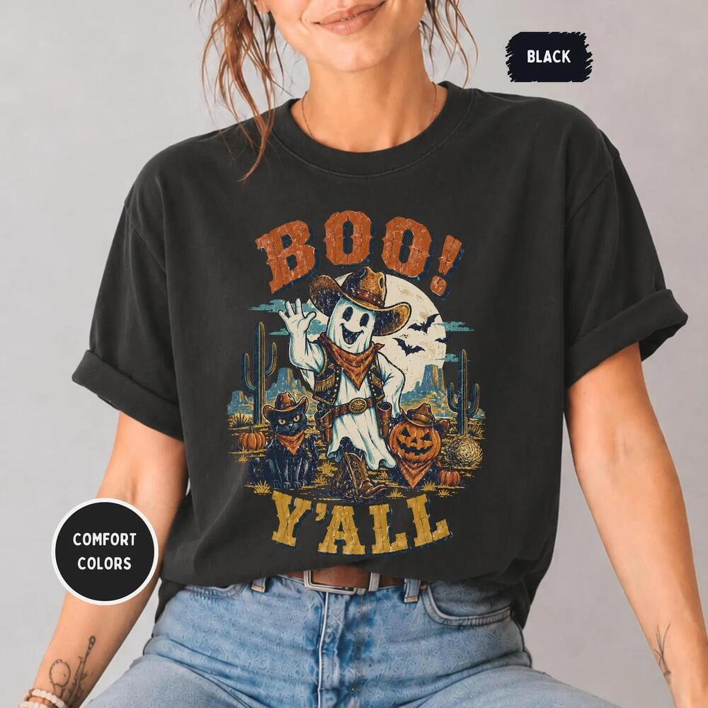 Boo YAll Shirt, Western Halloween Shirt, Cowboy Ghost Tee,